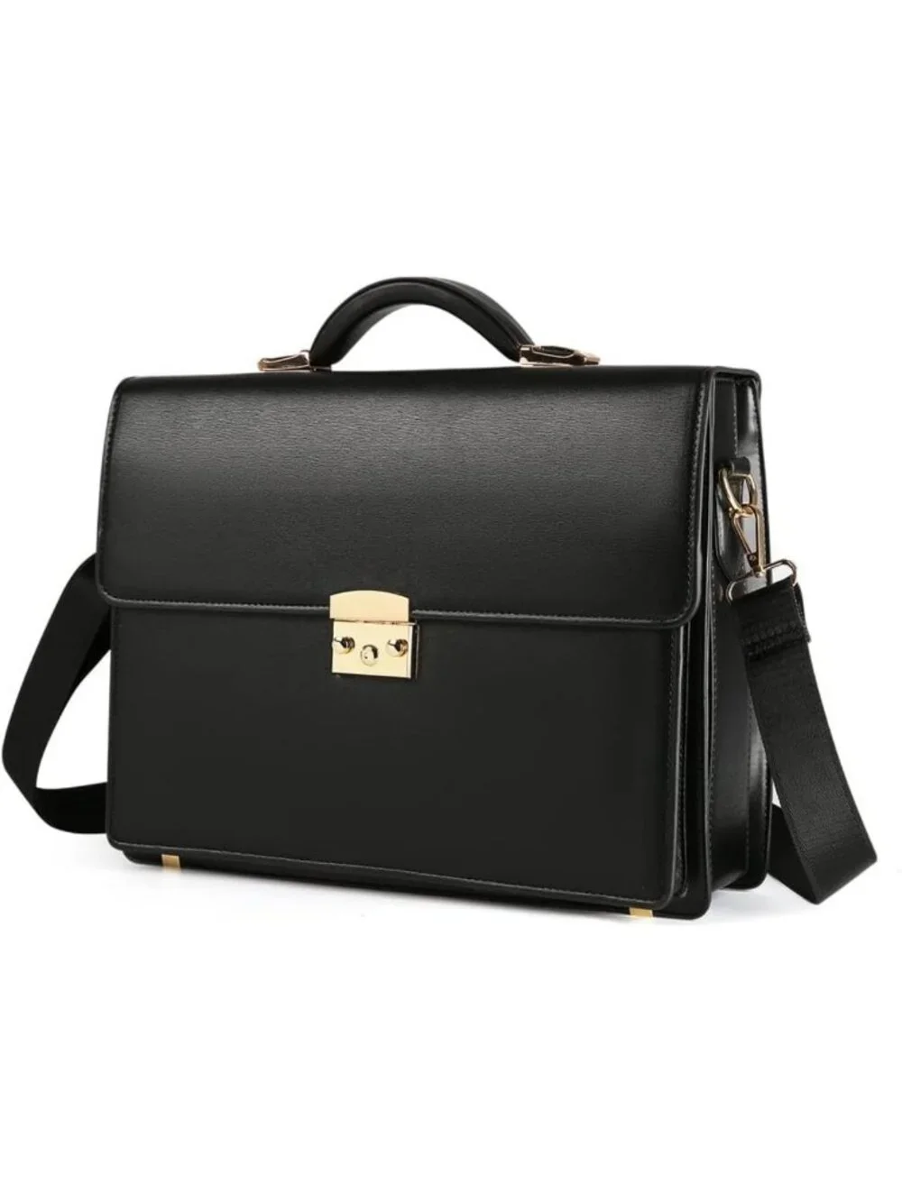 Stylish Black Leather Briefcase for Men | Locking Laptop Messenger Bag